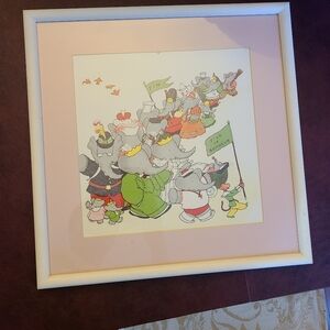 VINTAGE BABAR ELEPHANT PARADE FRAMED ART PRINT 15x15 frame